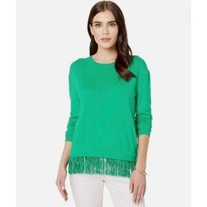 Lilly Pulitzer Womens XS Green Marguerite Fringe Viscose Long Sleeve Sweater